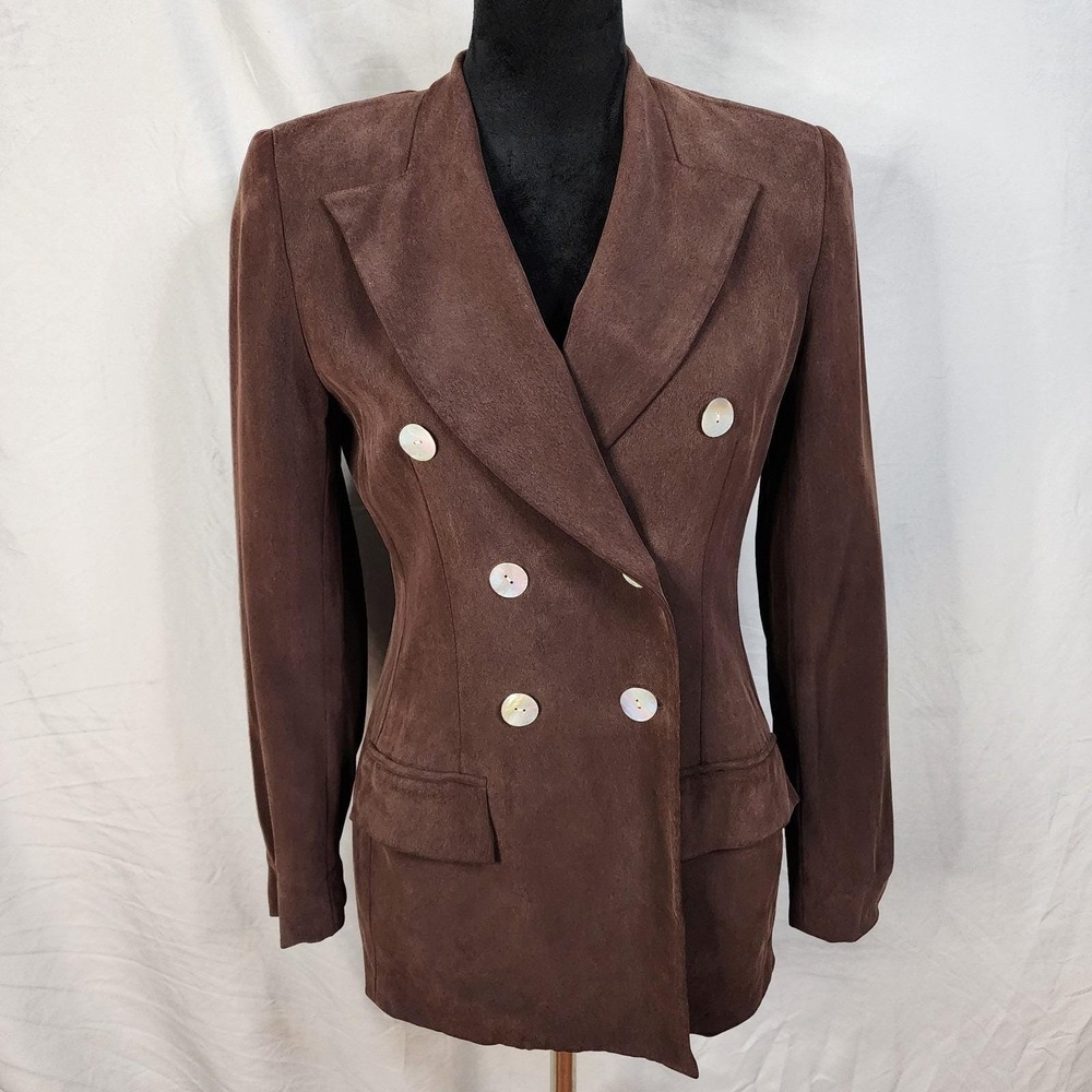 JONES NY Size 4P Vintage 100% Silk Double Breasted Power Blazer Corpcore Office